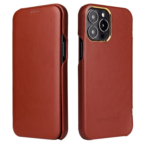 iPhone 13 mini Fierre Shann Magnetic Genuine Leather Phone Case  - Brown