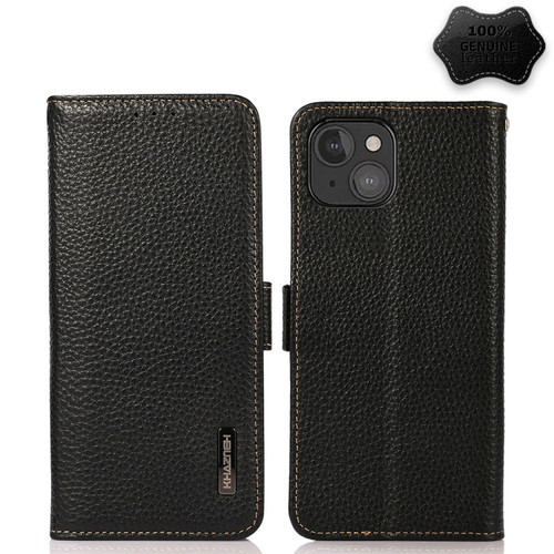 iPhone 13 mini KHAZNEH Side-Magnetic Litchi Genuine Leather RFID Case  - Black