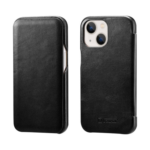 iPhone 13 mini ICARER First Layer Cowhide Horizontal Flip Phone Case  - Black