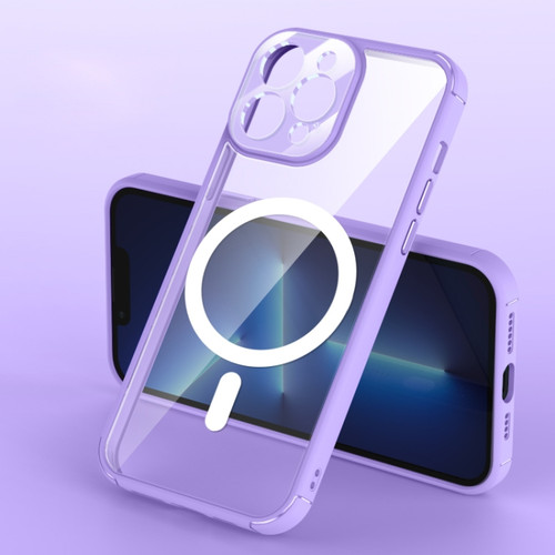 iPhone 12 Soft Shield MagSafe Magnetic Acrylic Transparent PC Phone Case - Light Purple