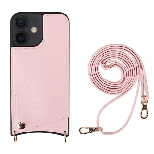 iPhone 12 / 12 Pro Fish Tail Card Slot PU + TPU Phone Case with Long Lanyard - Pink