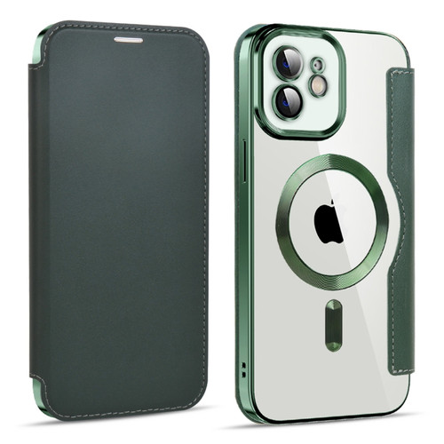 iPhone 12 MagSafe Magnetic RFID Anti-theft Leather Phone Case - Dark Green