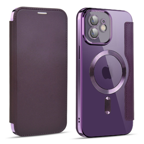 iPhone 12 MagSafe Magnetic RFID Anti-theft Leather Phone Case - Dark Purple