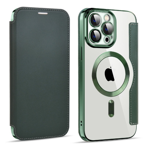 iPhone 12 Pro MagSafe Magnetic RFID Anti-theft Leather Phone Case - Dark Green