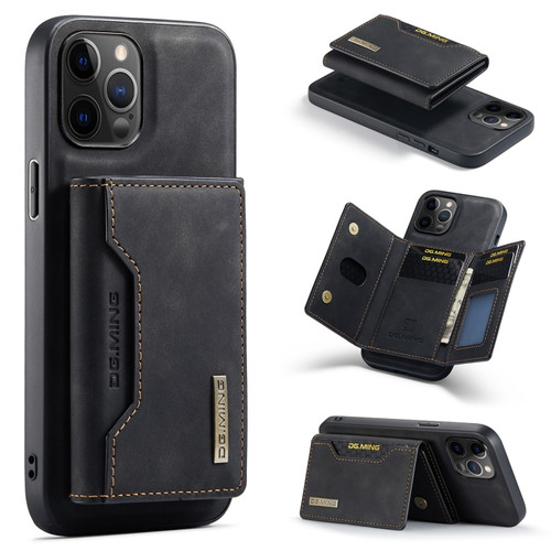 iPhone 12 / 12 Pro DG.MING M2 Series 3-Fold Multi Card Bag + Magnetic Back Cover Shockproof Case with Wallet & Holder Function - Black