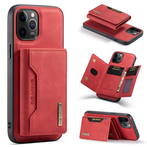 iPhone 12 / 12 Pro DG.MING M2 Series 3-Fold Multi Card Bag + Magnetic Back Cover Shockproof Case with Wallet & Holder Function - Red