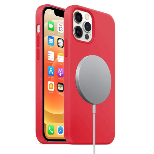 iPhone 12 / 12 Pro Magnetic Liquid Silicone Full Coverage Shockproof Magsafe Case with Magsafe Charging Magnet - Red