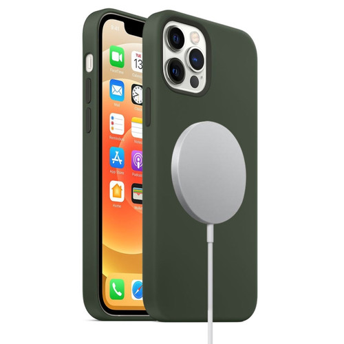 iPhone 12 / 12 Pro Magnetic Liquid Silicone Full Coverage Shockproof Magsafe Case with Magsafe Charging Magnet - Deep Green