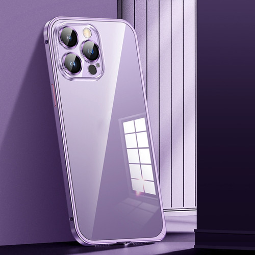 iPhone 12 Pro Spring Buckle Metal Transparent Phone Case with Lens Protection - Dark Purple