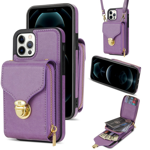 iPhone 12 / 12 Pro Zipper Hardware Card Wallet Phone Case - Purple