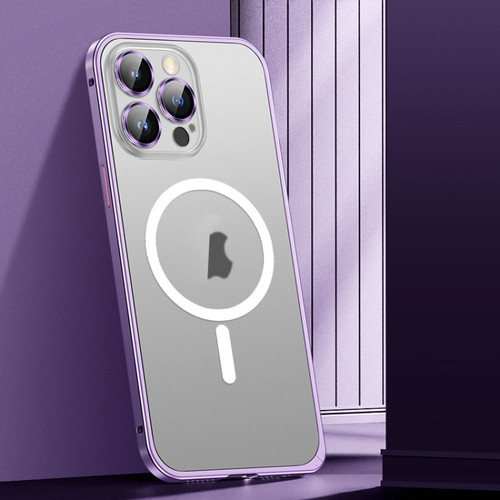 iPhone 12 Spring Buckle Metal Frosted Magsafe Phone Case - Deep Purple