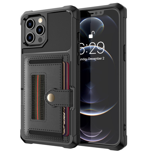 iPhone 12 Pro ZM06 Card Bag TPU + Leather Phone Case - Black