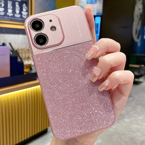 iPhone 12 Magsafe Magnetic Metallic Glitter Powder Shockproof Phone Case - Pink