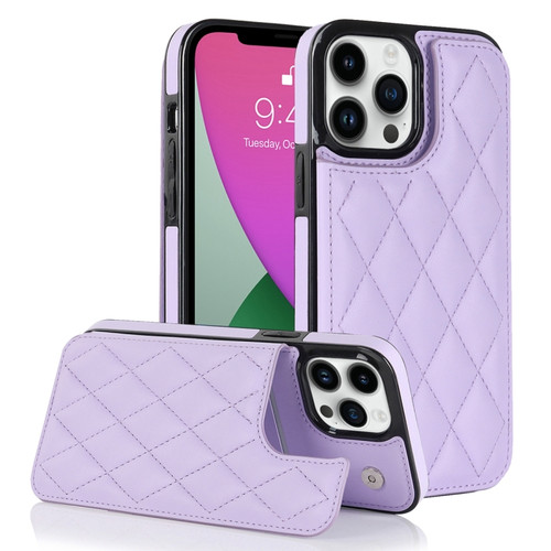 iPhone 12 Pro Double Buckle Rhombic PU Leather Phone Case - Purple