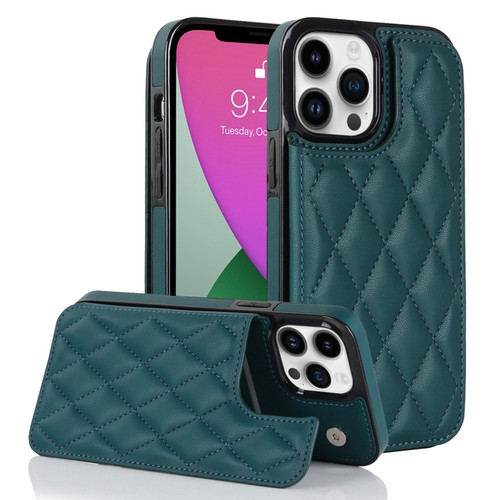 iPhone 12 Pro Double Buckle Rhombic PU Leather Phone Case - Green