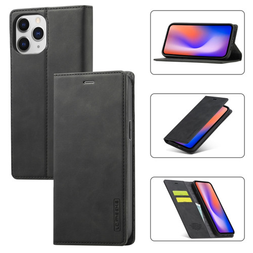 iPhone 12 / 12 Pro LC.IMEEKE Strong Magnetism Ultra-thin Horizontal Flip Shockproof Matte TPU + PU Leather Case with Holder & Card Slots & Wallet - Black