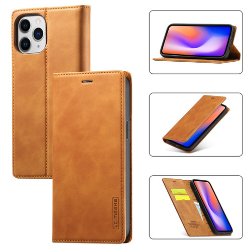 iPhone 12 / 12 Pro LC.IMEEKE Strong Magnetism Ultra-thin Horizontal Flip Shockproof Matte TPU + PU Leather Case with Holder & Card Slots & Wallet - Brown