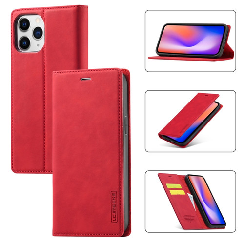 iPhone 12 / 12 Pro LC.IMEEKE Strong Magnetism Ultra-thin Horizontal Flip Shockproof Matte TPU + PU Leather Case with Holder & Card Slots & Wallet - Red