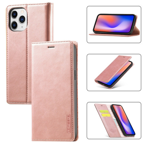 iPhone 12 / 12 Pro LC.IMEEKE Strong Magnetism Ultra-thin Horizontal Flip Shockproof Matte TPU + PU Leather Case with Holder & Card Slots & Wallet - Rose Gold