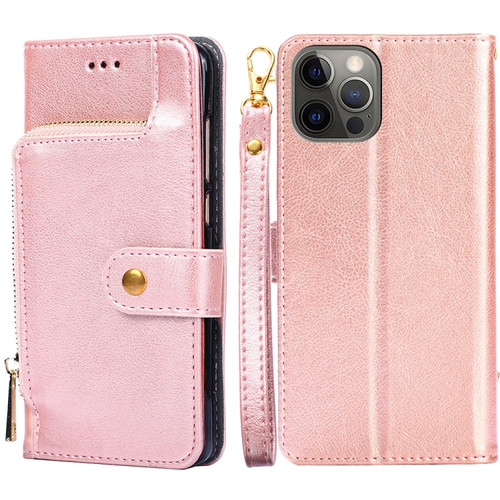 iPhone 12 Pro Zipper Bag PU + TPU Horizontal Flip Leather Case with Holder & Card Slot & Wallet & Lanyard / 12 - Gold