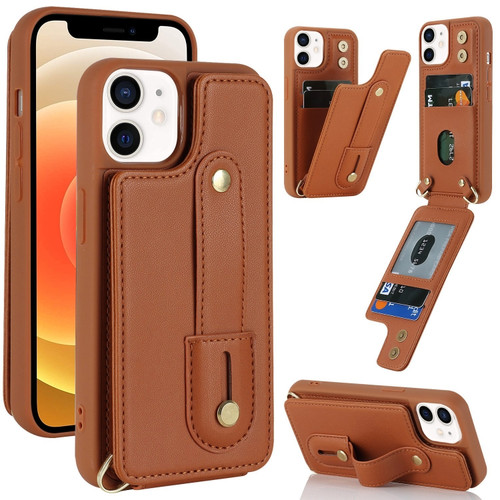 iPhone 12 / 12 Pro Wristband Vertical Flip Wallet Back Cover Phone Case - Brown
