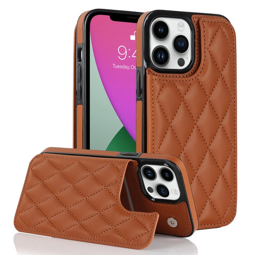 iPhone 12 Pro Double Buckle Rhombic PU Leather Phone Case - Brown