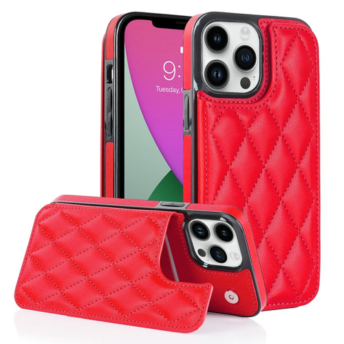 iPhone 12 Pro Double Buckle Rhombic PU Leather Phone Case - Red