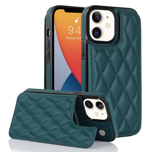 iPhone 12 Double Buckle Rhombic PU Leather Phone Case - Green