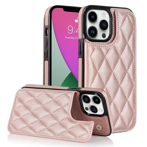 iPhone 12 Pro Double Buckle Rhombic PU Leather Phone Case - Rose Gold