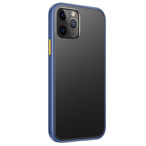 iPhone 12 / 12 Pro Skin Feel Frosted PC + TPU Shockproof Case with Color Button - Blue