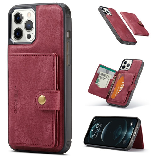 iPhone 12 / 12 Pro JEEHOOD Retro Magnetic Detachable Protective Case with Wallet & Card Slot & Holder - Red