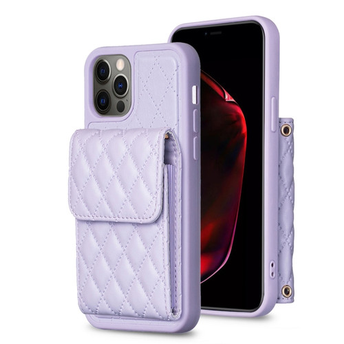 iPhone 12 / 12 Pro Vertical Wallet Rhombic Leather Phone Case - Purple