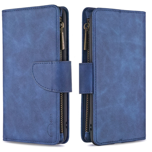 iPhone 12 / 12 Pro Skin Feel Detachable Magnetic Zipper Horizontal Flip PU Leather Case with Multi-Card Slots & Holder & Wallet & Photo Frame & Lanyard - Blue