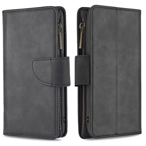 iPhone 12 / 12 Pro Skin Feel Detachable Magnetic Zipper Horizontal Flip PU Leather Case with Multi-Card Slots & Holder & Wallet & Photo Frame & Lanyard - Black