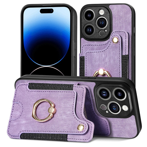 iPhone 12 Retro Skin-feel Ring Multi-card Wallet Phone Case - Purple