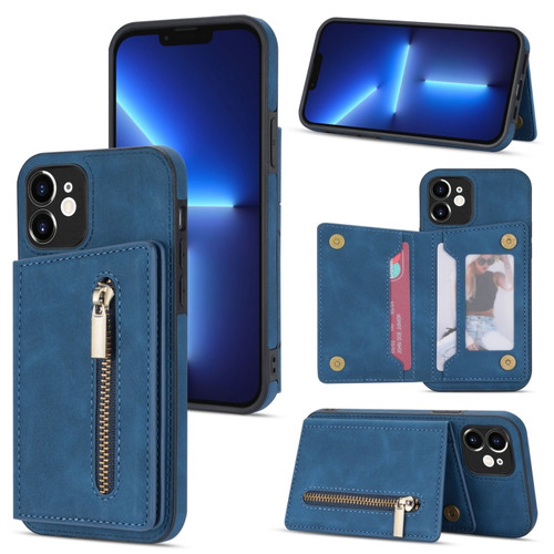 iPhone 12 Zipper Card Holder Phone Case - Blue