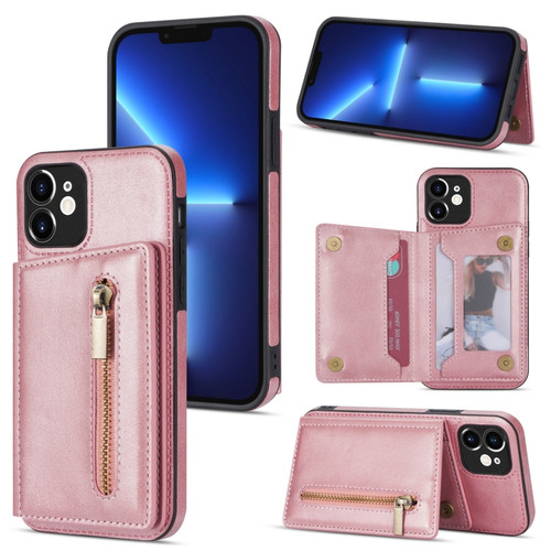 iPhone 12 Zipper Card Holder Phone Case - Rose Gold