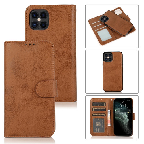 iPhone 12 / 12 Pro KLT888-2 Retro 2 in 1 Detachable Magnetic Horizontal Flip TPU + PU Leather Case with Holder & Card Slots & Photo Frame & Wallet - Brown