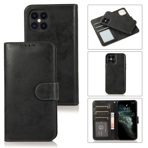 iPhone 12 / 12 Pro KLT888-2 Retro 2 in 1 Detachable Magnetic Horizontal Flip TPU + PU Leather Case with Holder & Card Slots & Photo Frame & Wallet - Black