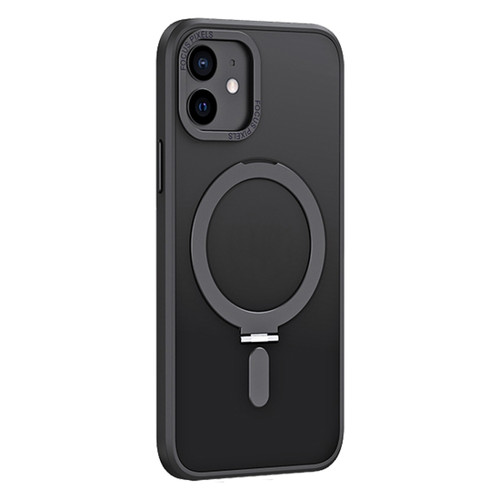 iPhone 12 Skin Feel MagSafe Shockproof Phone Case with Holder - Black
