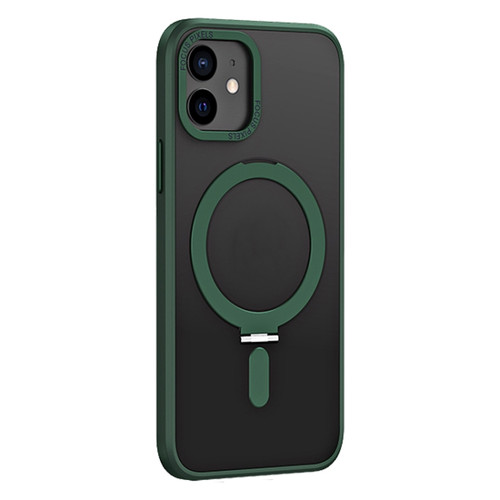 iPhone 12 Skin Feel MagSafe Shockproof Phone Case with Holder - Dark Green