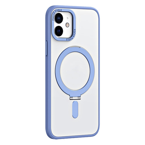 iPhone 12 Skin Feel MagSafe Shockproof Phone Case with Holder - Light Blue