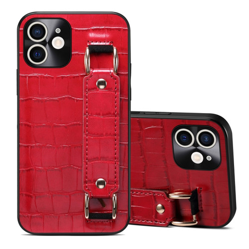 iPhone 12 Crocodile Wristband Wallet Leather Back Cover Phone Case - Red