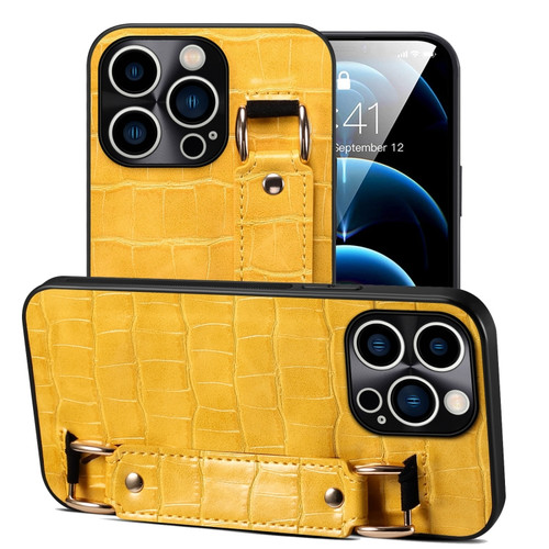 iPhone 12 Pro Crocodile Wristband Wallet Leather Back Cover Phone Case - Yellow