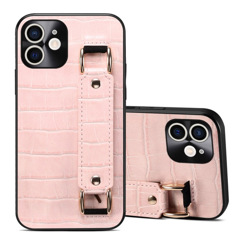 iPhone 12 Crocodile Wristband Wallet Leather Back Cover Phone Case - Pink