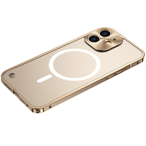 iPhone 12 Metal Frame Frosted PC Shockproof Magsafe Case - Gold