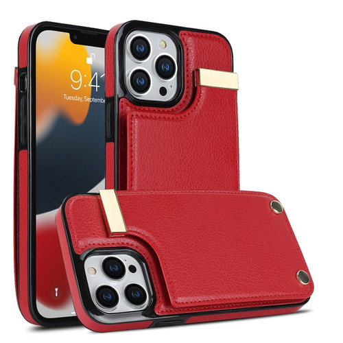 iPhone 12 / 12 Pro Metal Buckle Card Slots Phone Case - Red