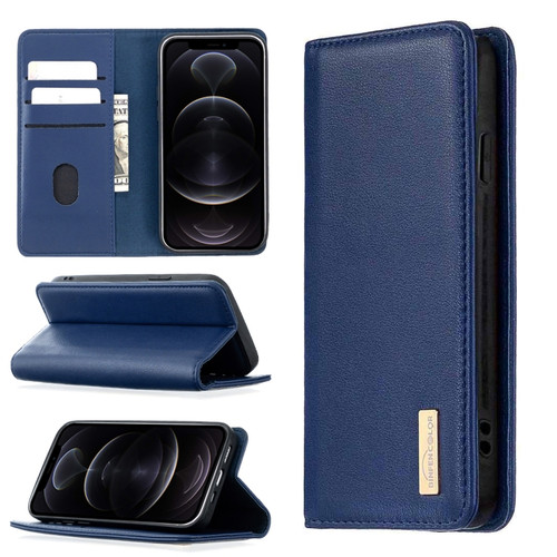 iPhone 12 / 12 Pro 2 in 1 Detachable Magnetic Horizontal Flip Genuine Leather Case with Holder & Card Slots & Wallet - Blue