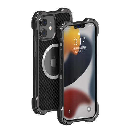 iPhone 12 R-JUST RJ51 Hollow Shockproof Metal Protective Phone Case  - Dark Grey