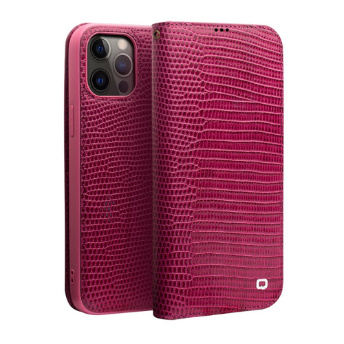 iPhone 12 / 12 Pro QIALINO Crocodile Texture Horizontal Flip Leather Case with Card Slots & Wallet - Rose Red